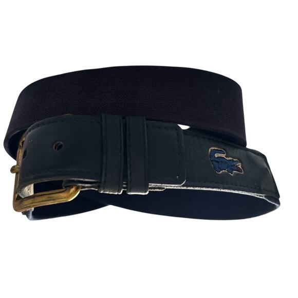 Lacoste Belt Blue Elastic and Brown Leather Size 38 Vintage Preppy - Picture 8 of 9